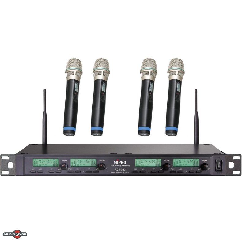 MIPRO ACT343-5NB Trdls Modtager 4 Kanals Inkl. Mikrofoner - 518-542MHz