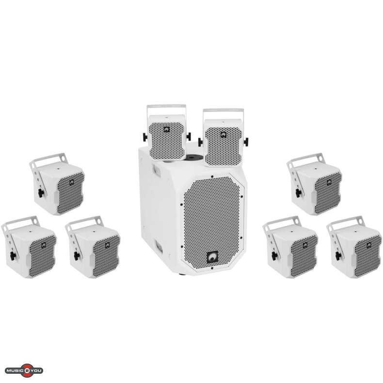 Omnitronic BOB-10A Aktiv Subwoofer + 8 stk. BOB-4 Top Bundle3 - Hvid