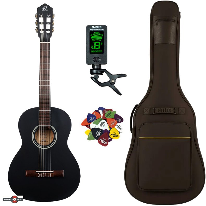 Ortega RST5 Klassisk Spansk 3/4 guitar pakke - Satin Black