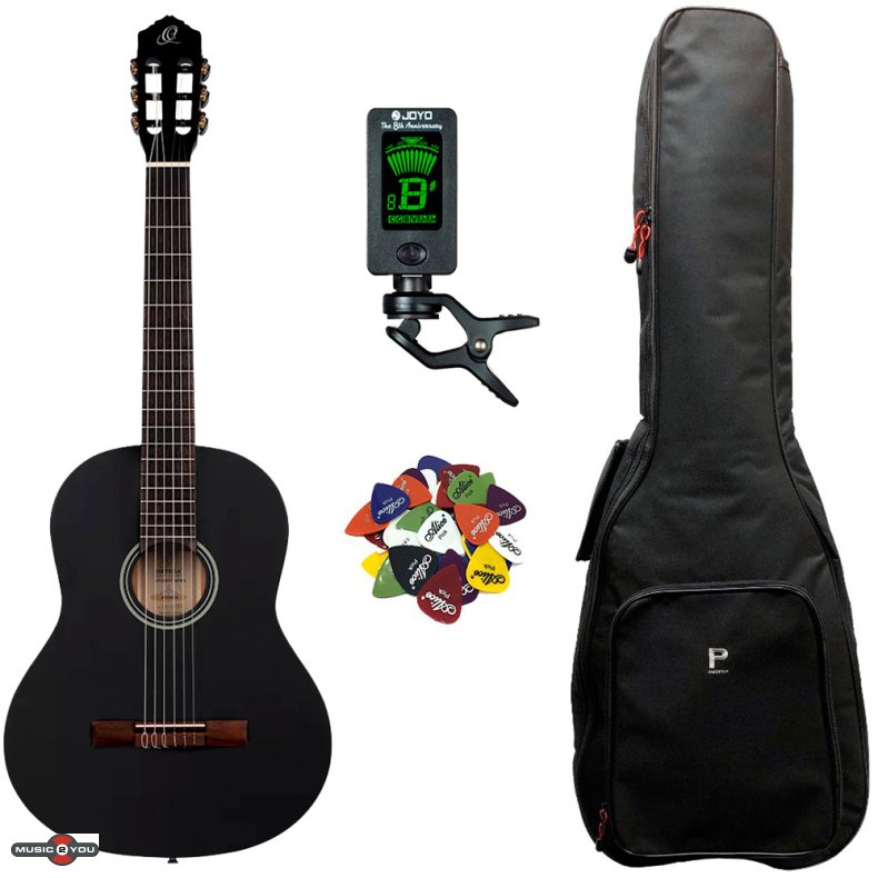 Ortega RST5 Klassisk Spansk 4/4 guitar pakke - Satin Black