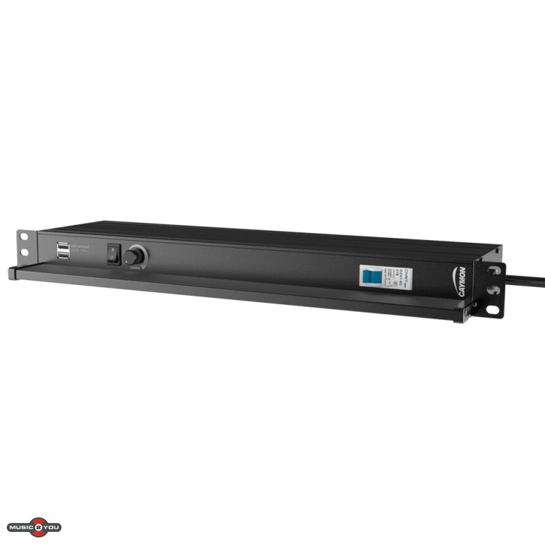 Caymon PSR429G/B Rack strmskinne med Sikring, Lys og USB Port - 19"/1unit
