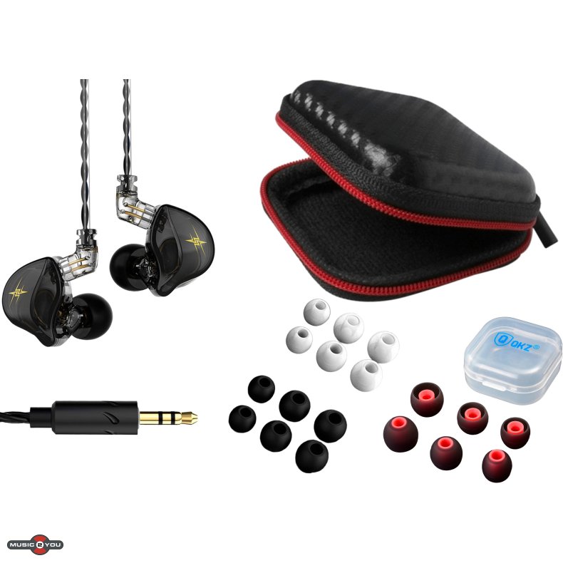 QKZ ZXT BUNDLE - Sports In-Ear hovedtelefoner - Sort - Med Etui og Ekstra Propper