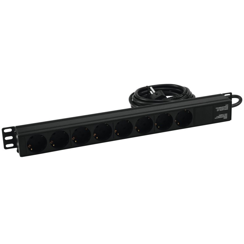 Eurolite R19-8 1U Rack strmskinne 8x Schuko udtag med afbryder - 19"