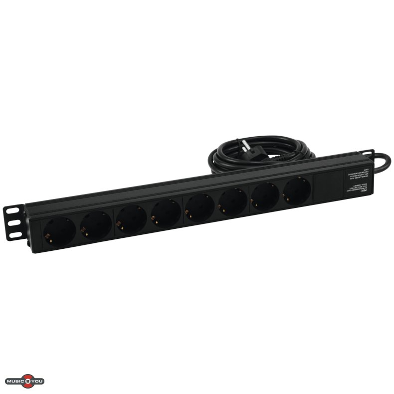 Eurolite R19-8 1U Rack strmskinne 8x Schuko udtag med afbryder - 19"