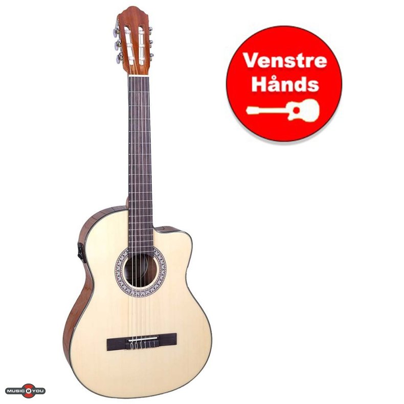 Santana B8 EQ CW v2 venstrehnds klassisk 4/4 guitar med pickup og tuner - Natur