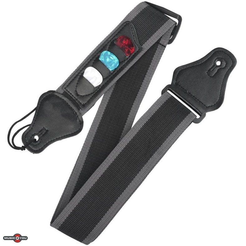 Guitar Nylon Rem med plekter holder samt 3 stk. plekter - Sort/Gr