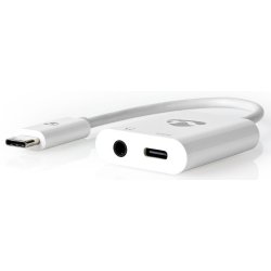 USB-C til Minijack + USB-C Adapter kabel - Hvid