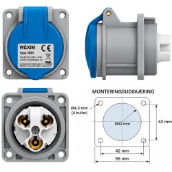 Wexim CEE 3P V�gudtag 16A 230V IP44 - Indbygning