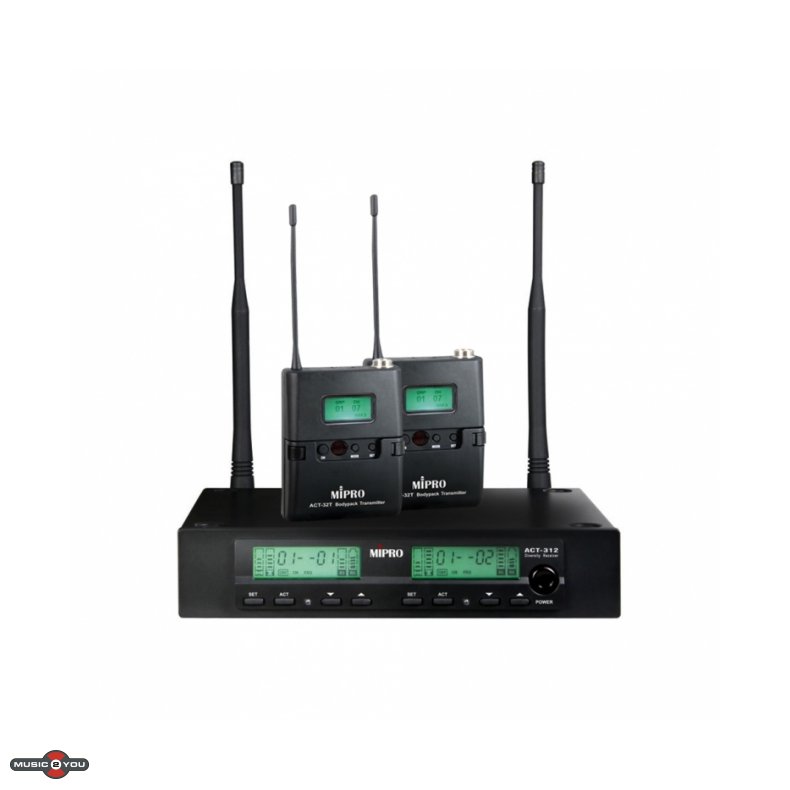 Mipro ACT312B-TT-5NB Trdls st 2 Kanals modtager inkl.  2 lommesendere - 518-542 MHz