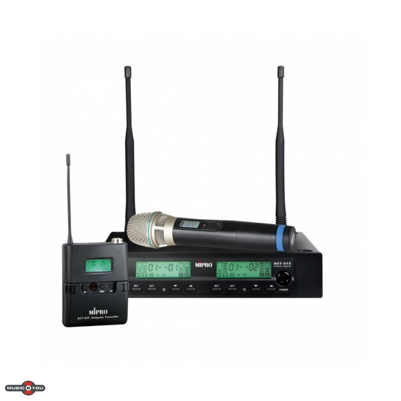 Mipro ACT312BHT-8S Trdls st inkl. hndholdt mikrofon og lommesender - 823-831 MHz