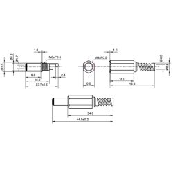 DC stik med kabel beskytter - 5,5 x 1,7 x 9mm