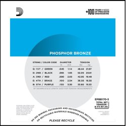 D'Addario EPBB170-5 Phosphor Bronze Akustiske Bas strengest 0.45 - 130