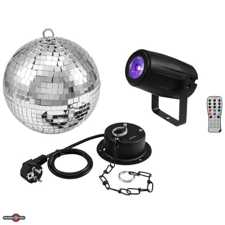 Eurolite Spejlkuglest 20cm inkl. Motor + 5W LED RGBW Spot