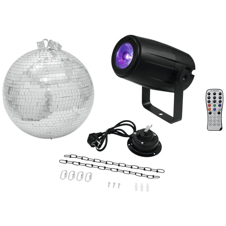 Eurolite Spejlkuglest 30cm inkl. Motor + 5W LED RGBW Spot