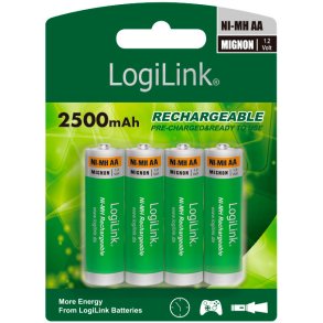 LogiLink Professional Genopladelige AA Batteri - 2500mAh - 4 Pack 