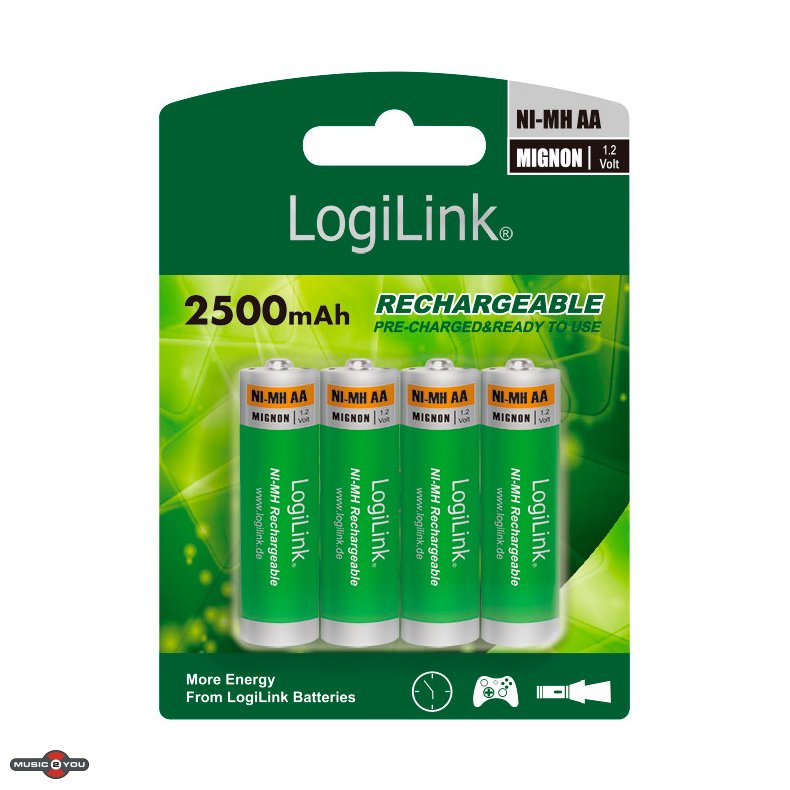 LogiLink Professional Genopladelige AA Batteri - 2500mAh - 4 Pack 