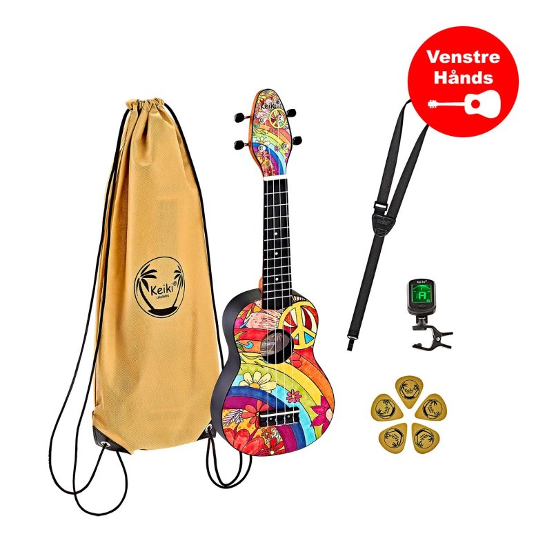 Ortega Keiki K2 "Peace 68" Sopran Ukulele Pack - Venstrehnds