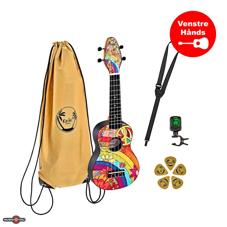 Ortega Keiki K2 "Peace 68" Sopran Ukulele Pack - Venstrehnds