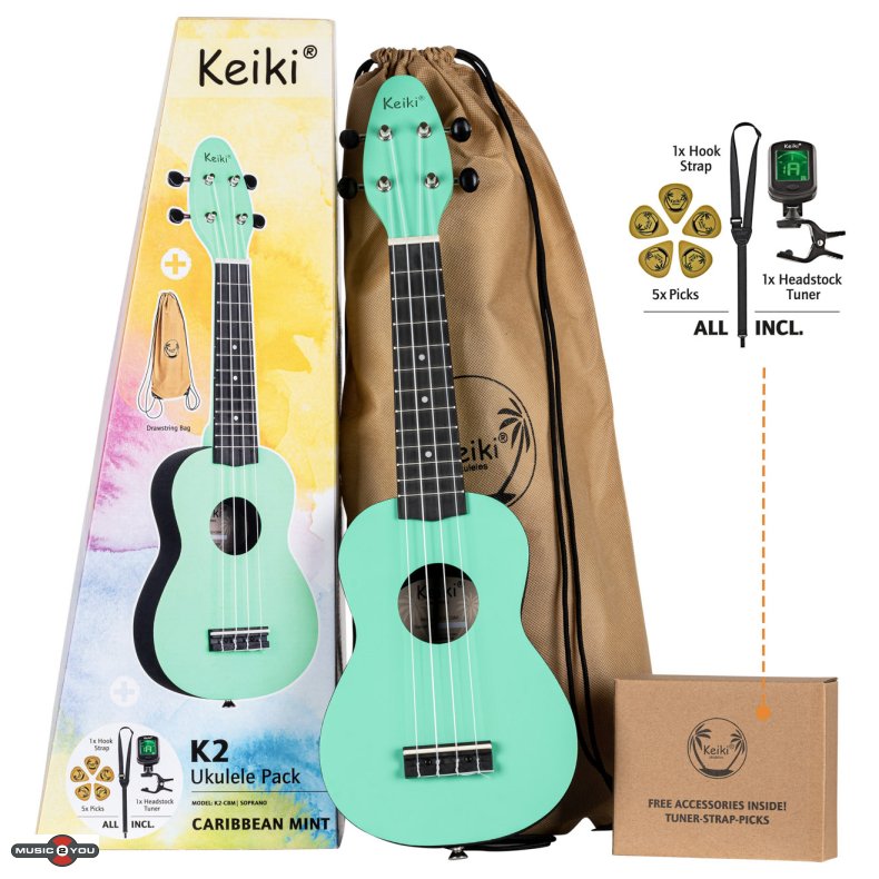 Ortega Keiki K2-CBM Sopran Ukulele Pack - Caribbean Mint
