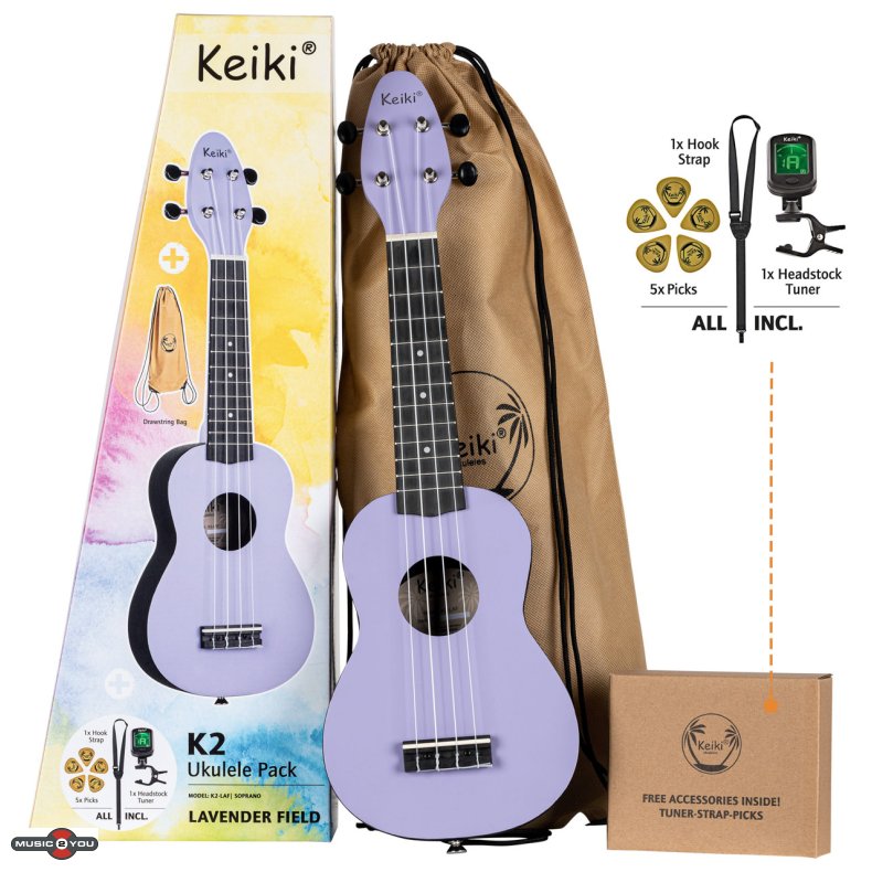 Ortega Keiki K2-LAF Sopran Ukulele Pack - Lavender Field