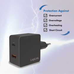 LogiLink Oplader - USB-C/USB-A - 3A/18W - Sort