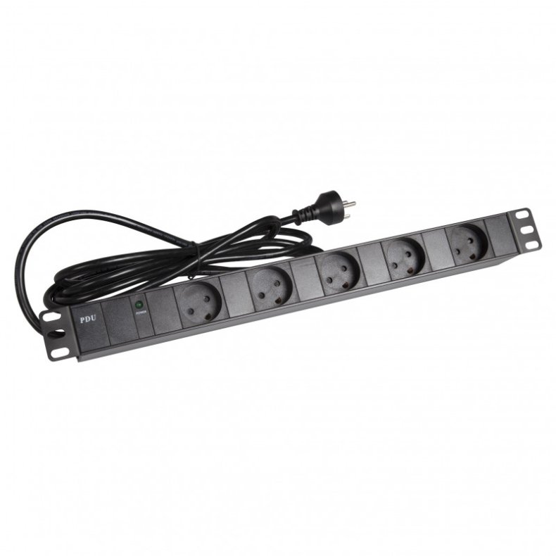 19"/1unit Rack strmskinne 5xDK udtag og glimlampe