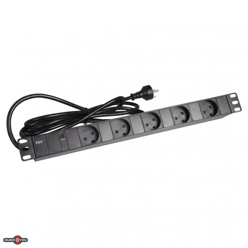 19"/1unit Rack strmskinne 5xDK udtag og glimlampe