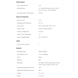 USB Oplader 1A / 5W - Sort