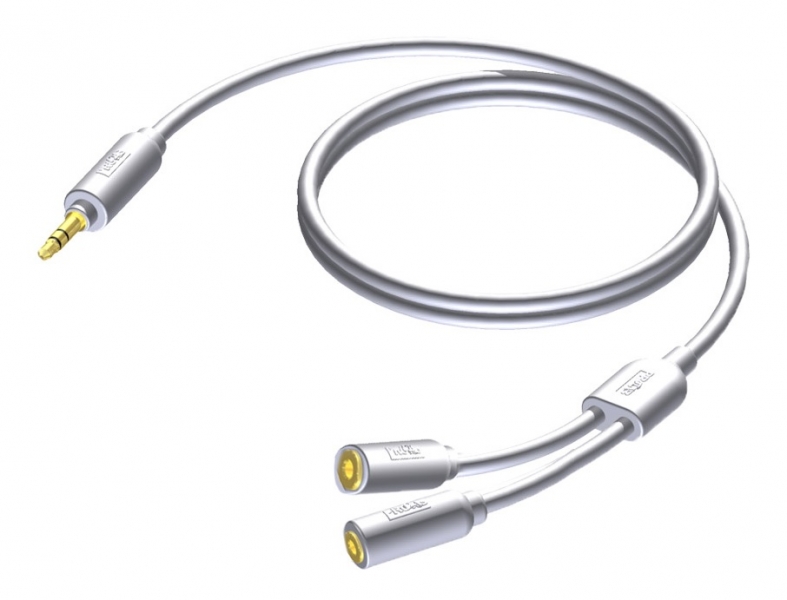 Procab CIP705 Minijack 3,5mm Stereo Han til 2xHun kabel - Hvid