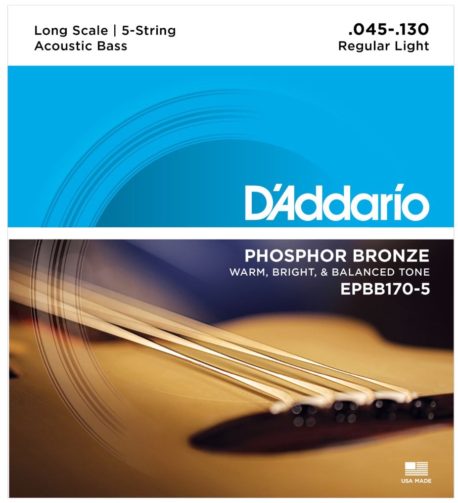 Se D'Addario EPBB170-5 Phosphor Bronze Akustiske Bas strengesæt 0.45 - 130 hos Music2you