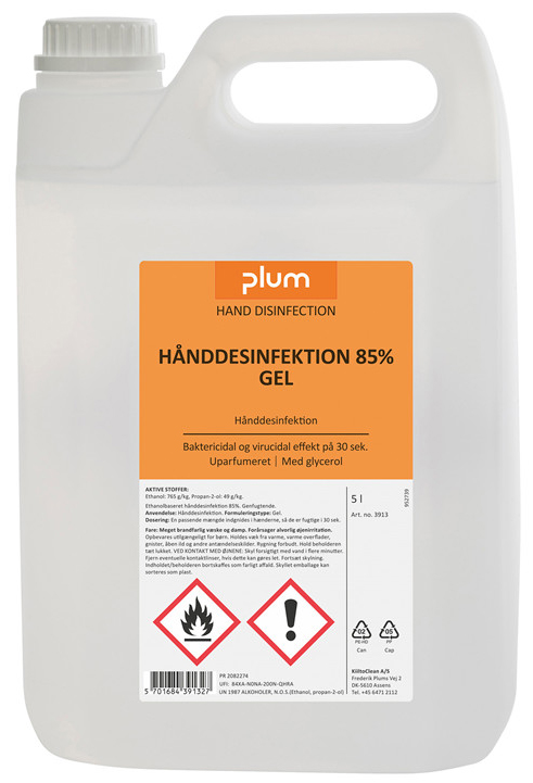 6: Håndsprit - Plum 3913 Hånddesinfektion Gel 85% - 5 liter dunk.