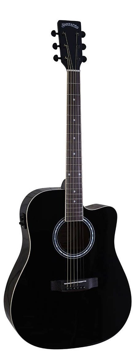 Køb Santana LA-90EQCW-v2 Western guitar med pickup, tuner og cutaway - Sort - DEMO - Pris 1195.00 kr.