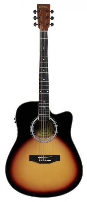 Køb Santana LA-90EQCW-v2 Western guitar med pickup, tuner og cutaway  - Sunburst - Pris 1695.00 kr.